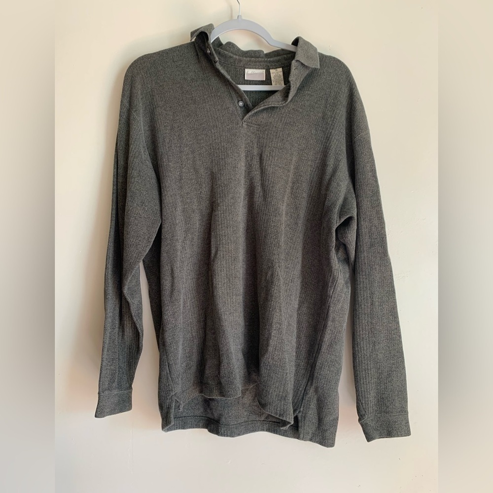Fieldmaster Mens Top Shirt Long Sleeve Winter Fall Size M Green Grey Pullover